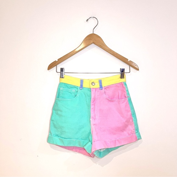 American apparel color block short green, pink and blue. Size 24/25 made in US. - Picture 1 of 9